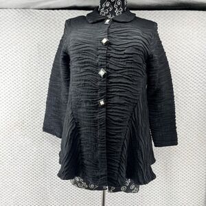 Niche Nilgun Derman‎ Textured Jacket Unique Buttons Black Coat Small